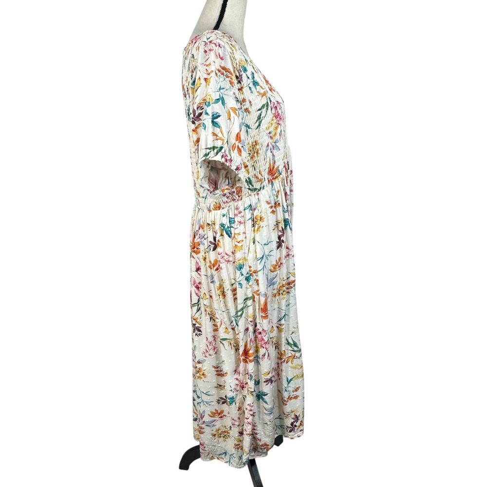 Torrid SZ 2 (2X-Large) Swiss Dot Midi Shirred Carrie Dress Floral V-Neck Lined - Picture 4 of 13
